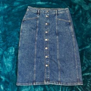High Waisted Mid Length Button Stretch Blue Denim Skirt Old Navy